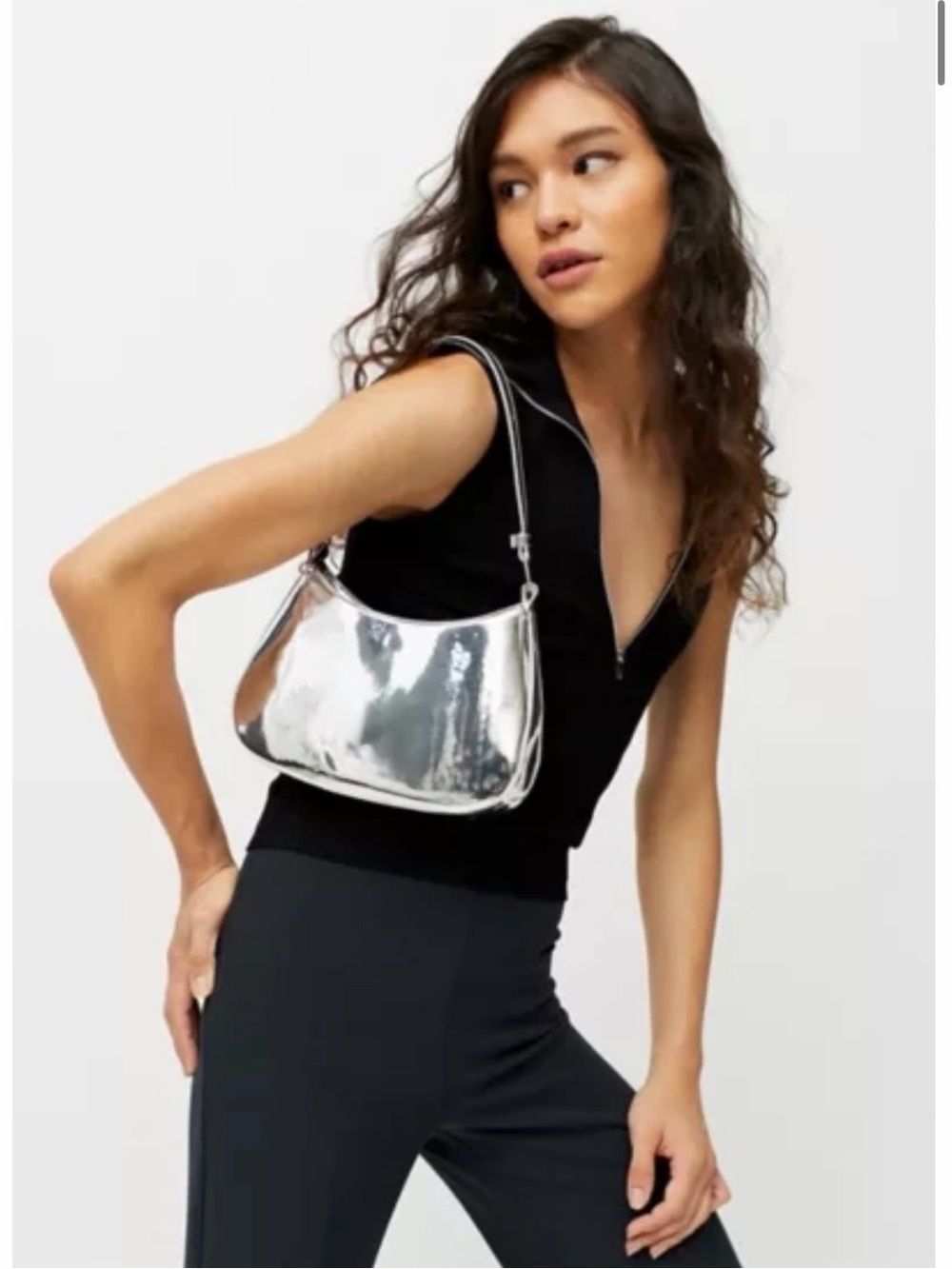 🩶 Urban Outfitters Beth Baguette Bag Chrome Silver Y2K Shoulder Purse Going Out